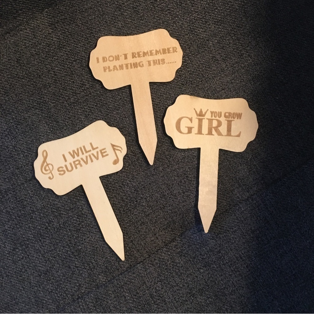 Set/3 Funny Plant Markers, Wood (SURVIVE)